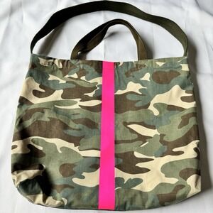 Totem Canvas Tote Bag/purse 20x16" Camo with Pink Stripe Made In California NWOT